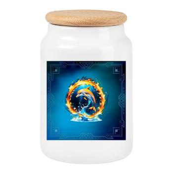 Un jeu fascinant entre le feu et l’eau. - Boîte à biscuits avec couvercle en bois - blanc - Devant