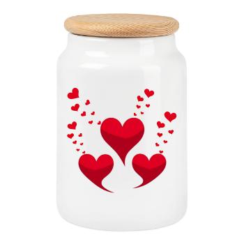 Coeurs rouges - Boîte à biscuits avec couvercle en bois - blanc - Devant