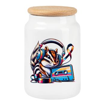 Musical chipmunk with headphones - Cookie Jar with Wooden Lid - white - Front