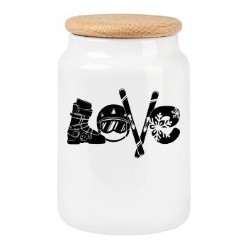 Winter Sports Saying Ice Hockey Skiers Snow - Cookie Jar with Wooden Lid - white - Front