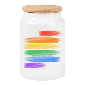 L’amour gagne les rayures arc-en-ciel - Boîte à biscuits avec couvercle en bois - blanc - Devant