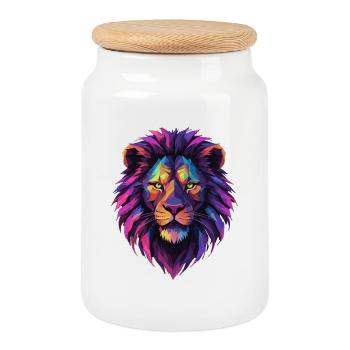 Lion Tête de Lion Géométrique Géométrie Coloré Cadeau - Boîte à biscuits avec couvercle en bois - blanc - Devant