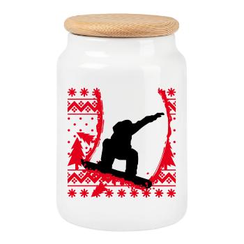 Vacances d’hiver Skieurs Ski Sports d’hiver Glace - Boîte à biscuits avec couvercle en bois - blanc - Devant