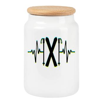 Ice Hockey Snowboard Winter Sports Snow Wiinter - Cookie Jar with Wooden Lid - white - Front