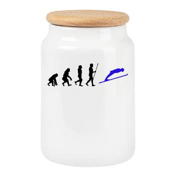 Winter Sports Skiing Skiers Evolution Snow - Cookie Jar with Wooden Lid - white - Front