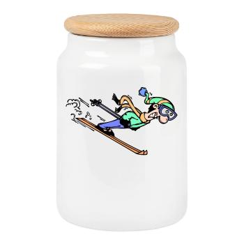 Winter Sports Ice Hockey Snowboard Skiers Ice - Cookie Jar with Wooden Lid - white - Front