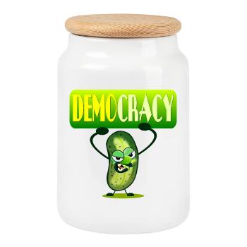 DEMOCRACY - PICKLES CUCUMBER - Cookie Jar with Wooden Lid - white - Front