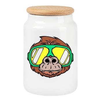 Winter Sports Skiing Winter Season Ski Holiday - Cookie Jar with Wooden Lid - white - Front
