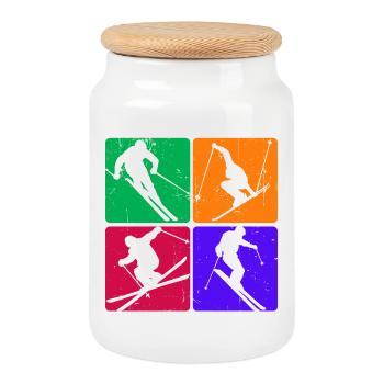 Sports d’hiver Ski Saut à ski Skieurs - Boîte à biscuits avec couvercle en bois - blanc - Devant