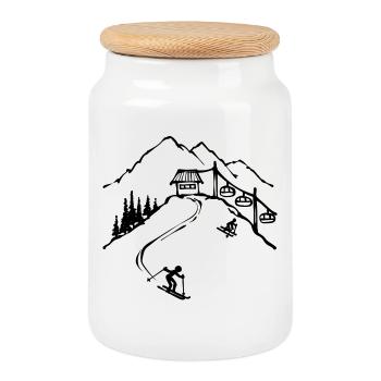 Schispringen Schifahren Wintersport Berg Skifahrer - Keksdose mit Holzdeckel - Weiß - Vorne