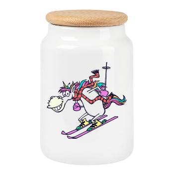 Saison d’hiver Sports d’hiver Hockey sur glace Skieurs - Boîte à biscuits avec couvercle en bois - blanc - Devant