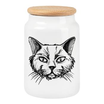 Cat - Cookie Jar with Wooden Lid - white - Front