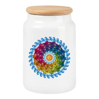 Circle of fish underwater and sun - Cookie Jar with Wooden Lid - white - Front