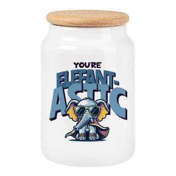 You're Elefantastic - Cooler Elefanten Spruch - Keksdose mit Holzdeckel - Weiß - Vorne