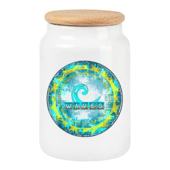 Motif abstrait de vagues - Boîte à biscuits avec couvercle en bois - blanc - Devant