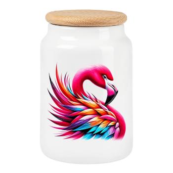 Flamingo - Keksdose mit Holzdeckel - Weiß - Vorne