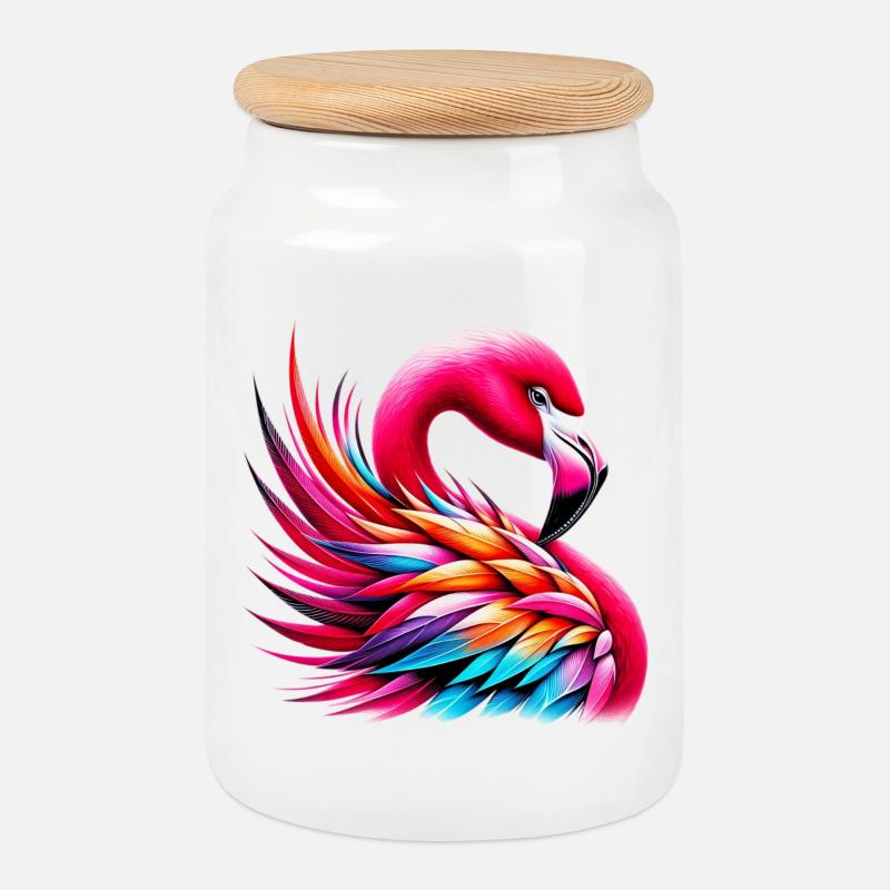 Flamingo - Keksdose mit Holzdeckel - Weiß