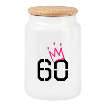 Cadeau d’anniversaire 60 ans - 60 ans avec couronne - Boîte à biscuits avec couvercle en bois - blanc - Devant