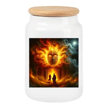 Mythological Fire Face - Cookie Jar with Wooden Lid - white - Front