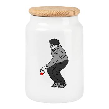 Petanque Spieler Linkshänder - Keksdose mit Holzdeckel - Weiß - Vorne