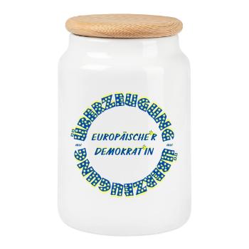 European Democrat Conviction gender-equitable - Cookie Jar with Wooden Lid - white - Front