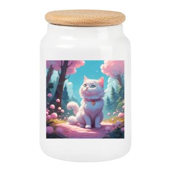 Chaton dans la forêt - Boîte à biscuits avec couvercle en bois - blanc - Devant