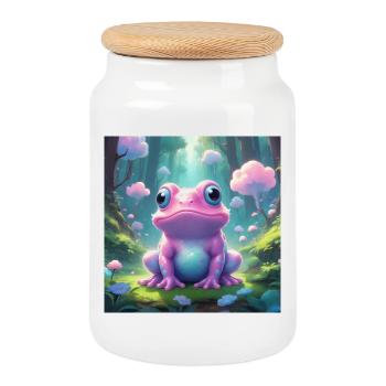 Frog in the enchanted forest - Cookie Jar with Wooden Lid - white - Front