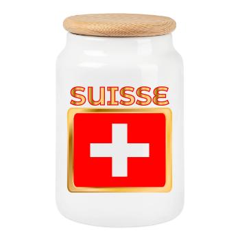 DRAPEAU SUISSE - Boîte à biscuits avec couvercle en bois - blanc - Devant