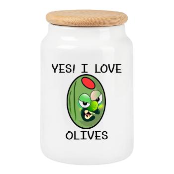 ICH LIEBE OLIVEN CARTOON - Keksdose mit Holzdeckel - Weiß - Vorne
