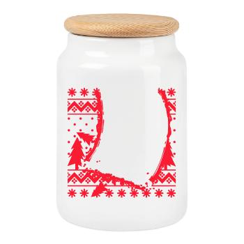 Saison d’hiver Skieurs Ski Sports d’hiver - Boîte à biscuits avec couvercle en bois - blanc - Devant
