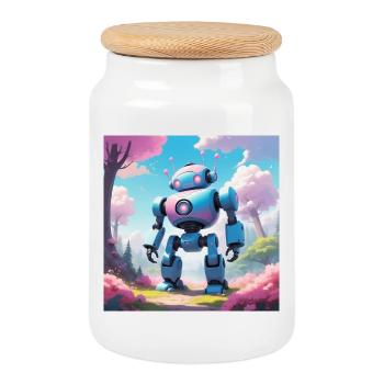 Robot sur la planète de rêve - Boîte à biscuits avec couvercle en bois - blanc - Devant