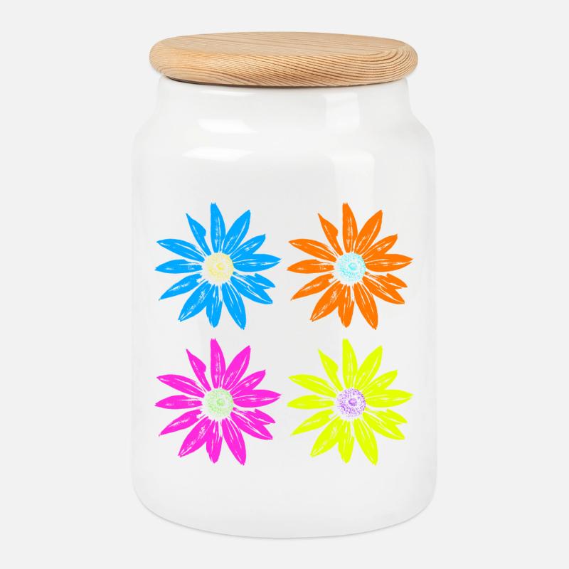Blumen Pop Art vier Farben - Keksdose mit Holzdeckel - Weiß
