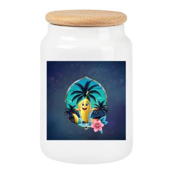 Mignon bananier de dessin animé sur la plage - Boîte à biscuits avec couvercle en bois - blanc - Devant
