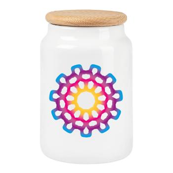 Yoga Course Mandala Meditation colorful - Cookie Jar with Wooden Lid - white - Front