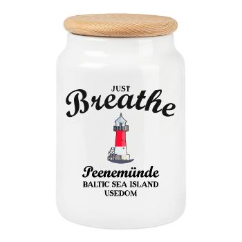 Peenemünde lighthouse off the island of Usedom, Germany - Cookie Jar with Wooden Lid - white - Front