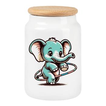 Cute cartoon elephant with hula hubs - Cookie Jar with Wooden Lid - white - Front