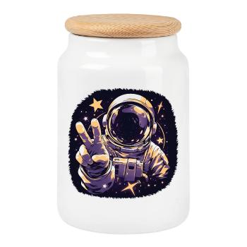 Astronaute cool - Boîte à biscuits avec couvercle en bois - blanc - Devant