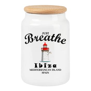 Ibiza Leuchtturm am Hafen, Durchatmen, Spanien - Keksdose mit Holzdeckel - Weiß - Vorne