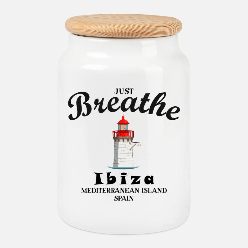 Ibiza Leuchtturm am Hafen, Durchatmen, Spanien - Keksdose mit Holzdeckel - Weiß