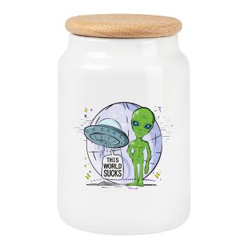 Vision d'un Alien : Pas de Base sur Terre - Boîte à biscuits avec couvercle en bois - blanc - Devant
