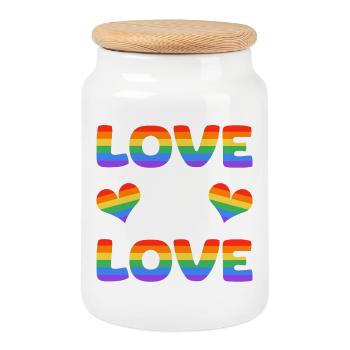 Lettrage de l’amour est fierté - Boîte à biscuits avec couvercle en bois - blanc - Devant