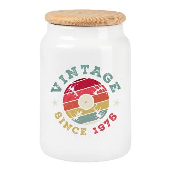 Vintage 1976 - Keksdose mit Holzdeckel - Weiß - Vorne
