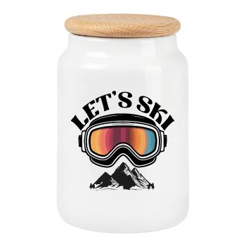 Rétro Let’s Ski - Boîte à biscuits avec couvercle en bois - blanc - Devant