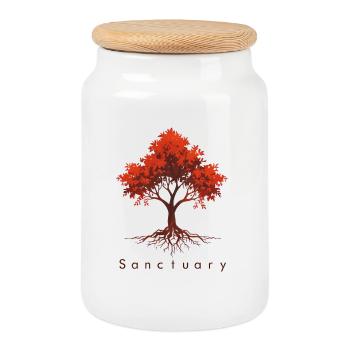 Invocation Tree in Autumn Colors - Cookie Jar with Wooden Lid - white - Front