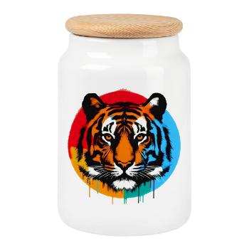 Tiger - Cookie Jar with Wooden Lid - white - Front