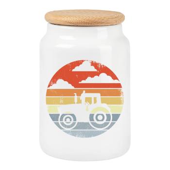 Vintage Trecker - Keksdose mit Holzdeckel - Weiß - Vorne