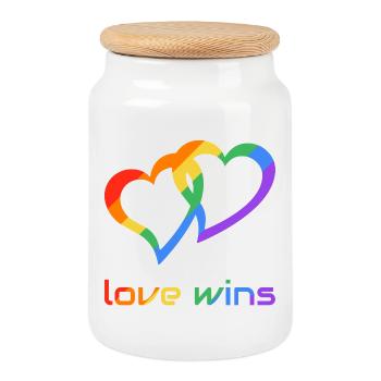 Rainbow Hearts Love Wins - Cookie Jar with Wooden Lid - white - Front