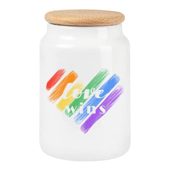 Love Wins – Rainbow Colors - Cookie Jar with Wooden Lid - white - Front