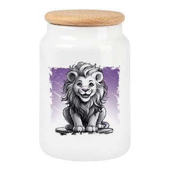 Lion comic, laughing sitting on stool | Poster - Cookie Jar with Wooden Lid - white - Front