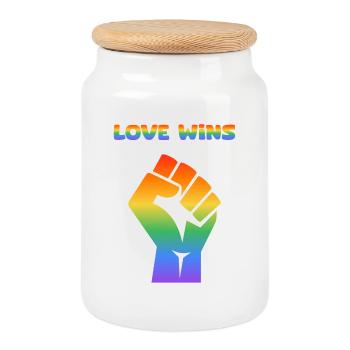 Rainbow Fist – Love Wins - Cookie Jar with Wooden Lid - white - Front